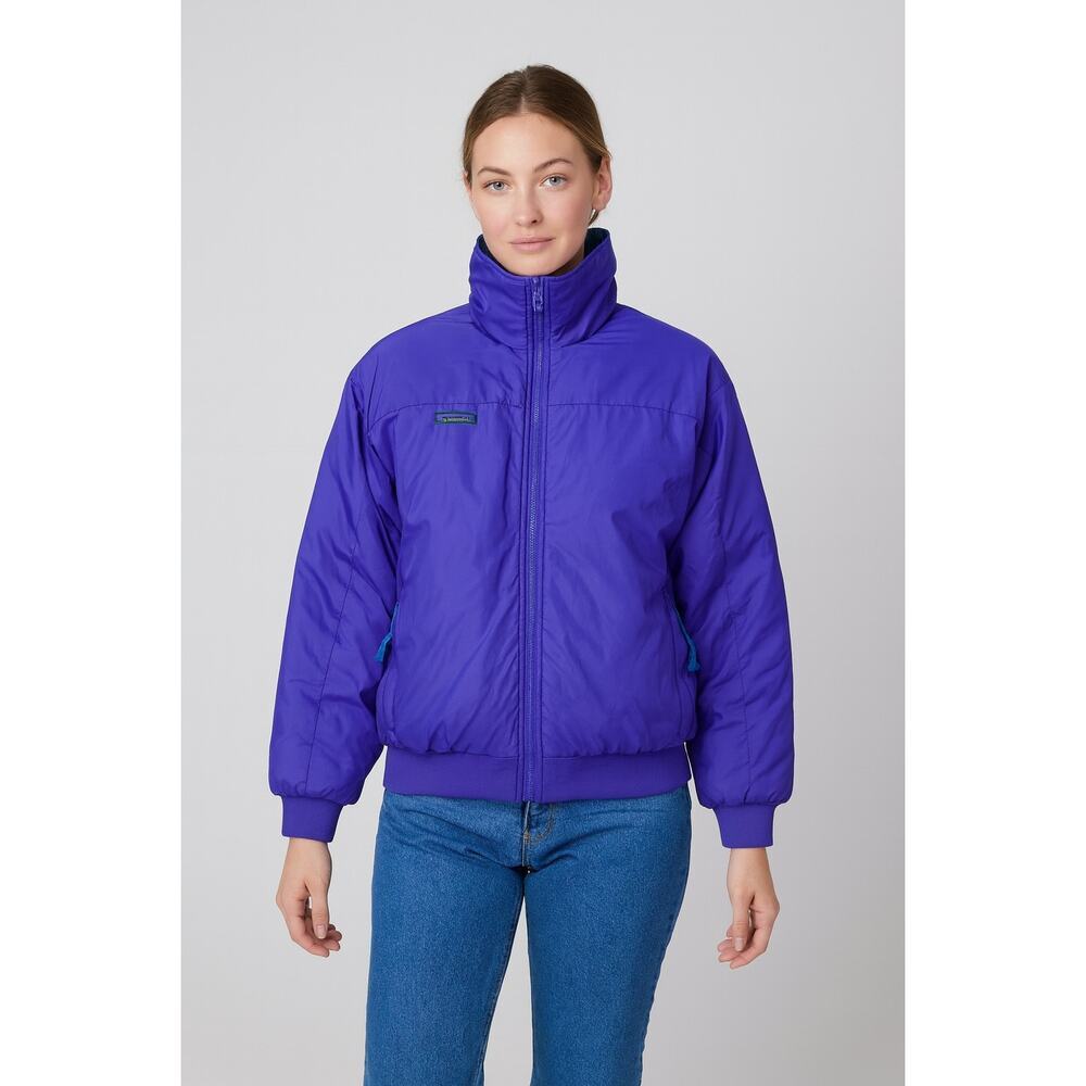 Columbia Womens L Purple Teal Reversible Down Puffer Jacket Vintage Coat Large